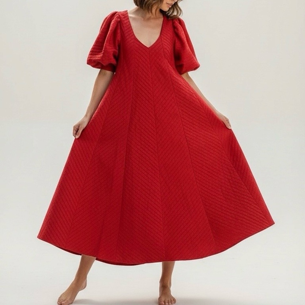 ODET Cherie Chevron Mumu Linen Dress, Red, Medium - Picture 1 of 14